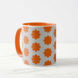 Orange on Grey Retro Flower Art Mug Cup