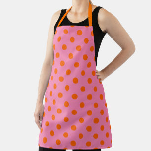 Orange On Pink Polka Dots Pattern Design Apron