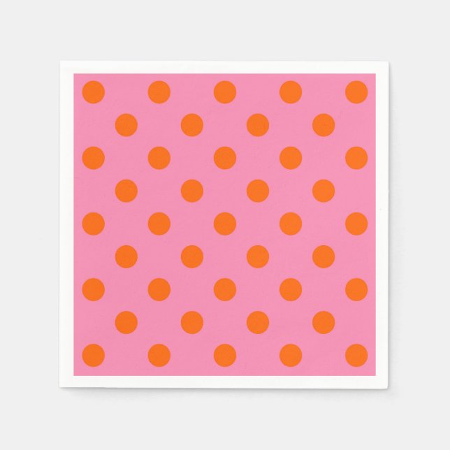 Orange On Pink Polka Dots Pattern Design Napkin (Front)