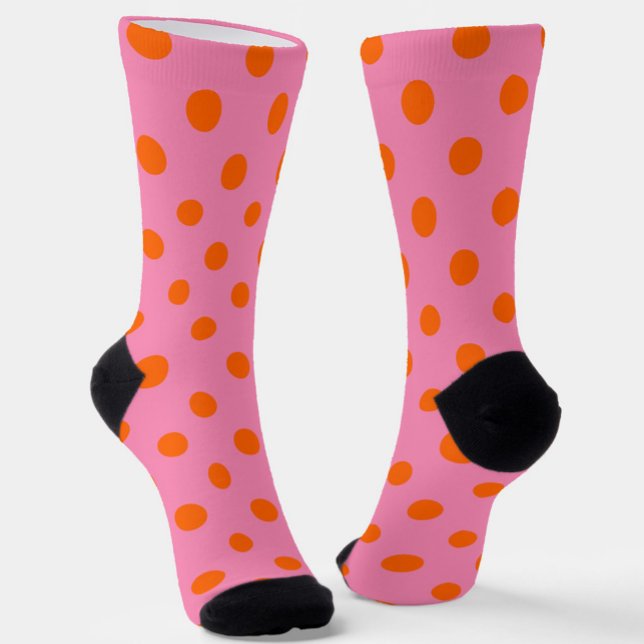Orange On Pink Polka Dots Pattern Design Socks (Creator Uploaded)