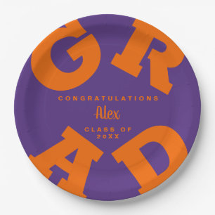 Orange on Purple Graduation Personalized Paper Plate