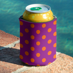 Orange On Purple Polka Dots Pattern Design Can Cooler