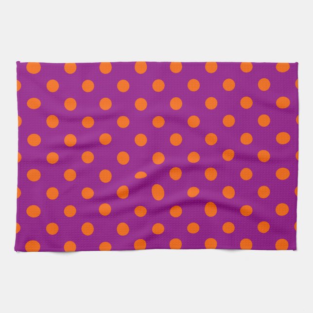 Orange On Purple Polka Dots Pattern Design Kitchen Towel (Horizontal)