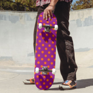 Orange On Purple Polka Dots Pattern Design Skateboard