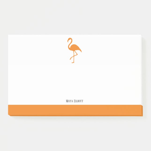 Orange on White Flamingo & Border with Name Post-it Notes (Front)