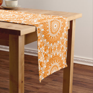 Orange on White Mandala Kaleidoscope Medallion Medium Table Runner