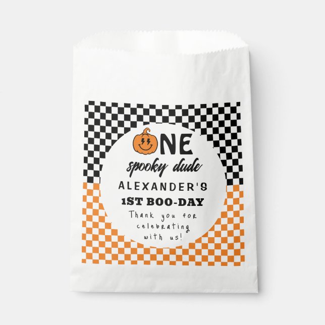 Orange One Spooky Dude Halloween 1st Birthday Favour Bag (Front)