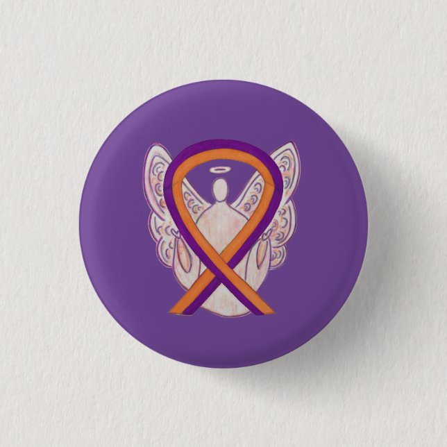 Orange & Orchid Angel Awareness Ribbon Custom Pins (Front)
