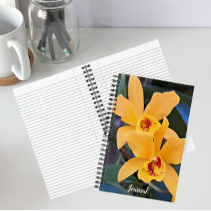Orange Orchid Blooms Floral Notebook