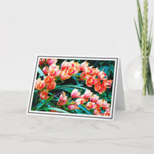 Orange Orchid Flowers Against Green Foliage Card