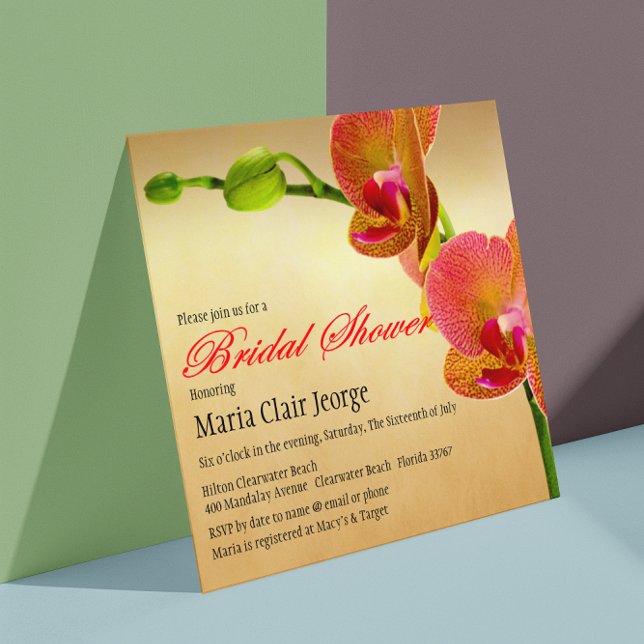 Orange Orchids Wedding Bridal Shower Invitation (Creator Uploaded)