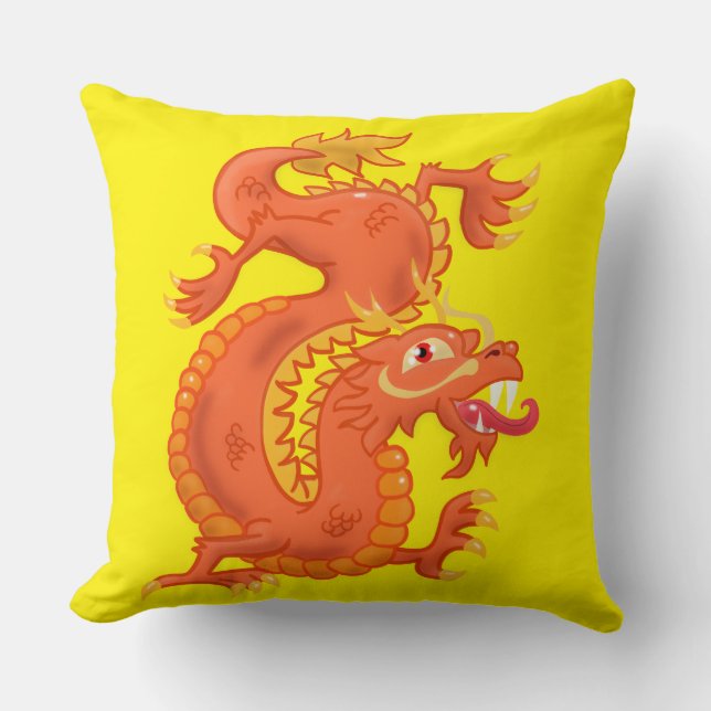 Orange Oriental Dragon Throw Pillow (Front)