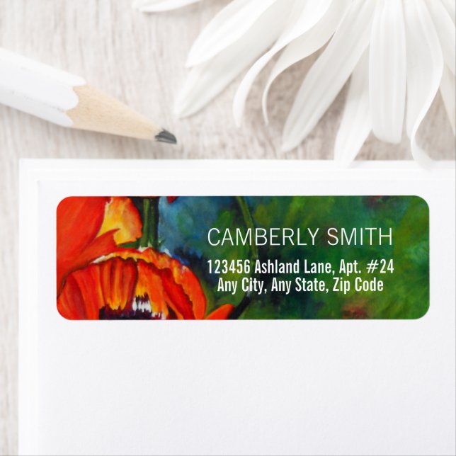 Orange Oriental Poppies Floral Art Label (Insitu)