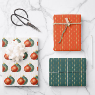 Orange Ornaments Wrapping Paper Sheet Set of 3