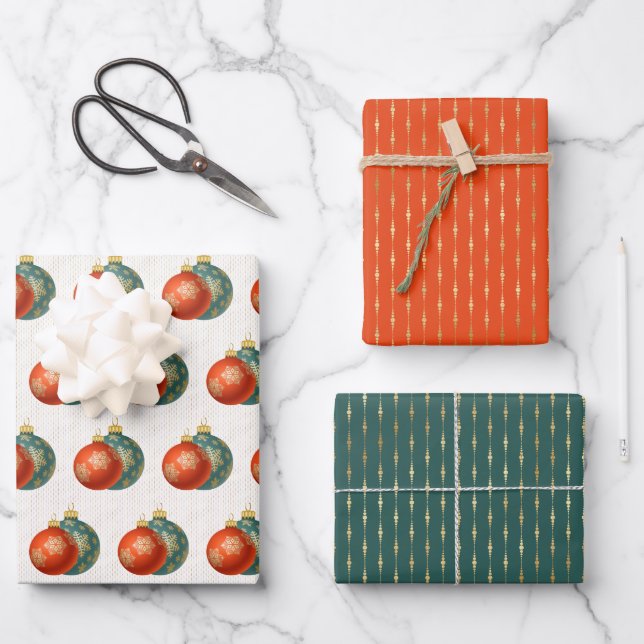 Orange Ornaments Wrapping Paper Sheet Set of 3 (Front)
