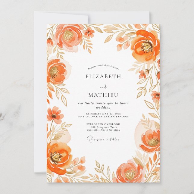 Orange Ornate Spring Wedding Invitation (Front)