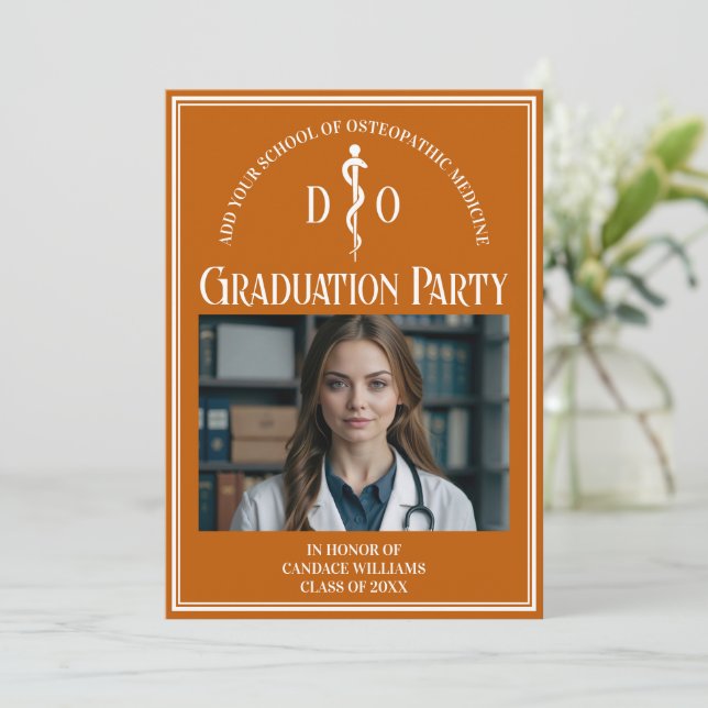 Orange Osteopathic Medical School Graduation Party Invitation (Standing Front)
