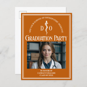 Orange Osteopathic Medical School Graduation Party Invitation Postcard