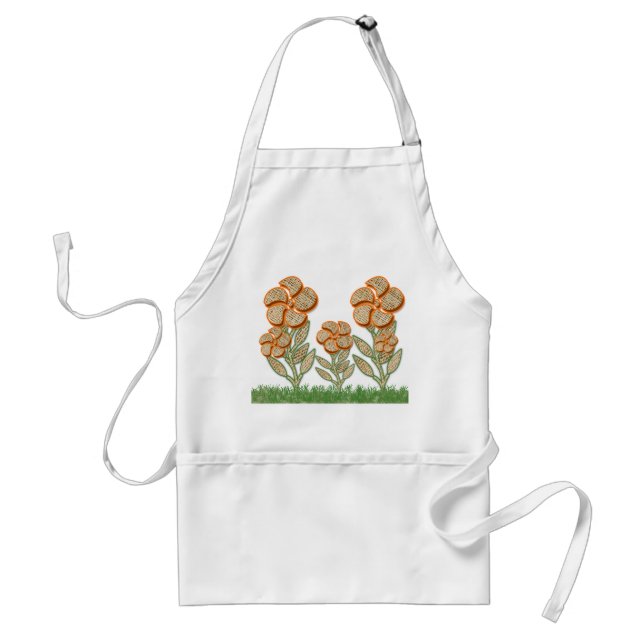 Orange Outlined Burlap Texture Flower Artwork Standard Apron (Front)