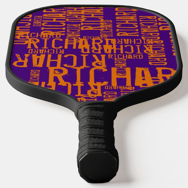 Orange over Purple Repeating Name Pickleball Paddle (Laydown)