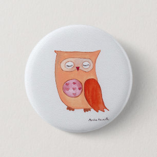 Orange owl 2 inch round button
