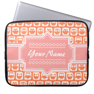 Orange Owl Coral Personalized Name Laptop Sleeve