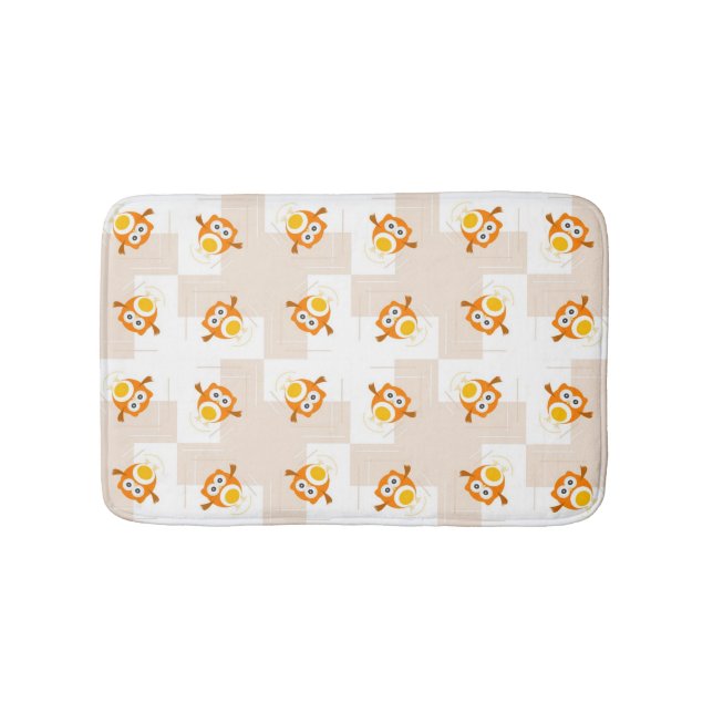 Orange Owl Illustration Pattern Bath Mat (Front)