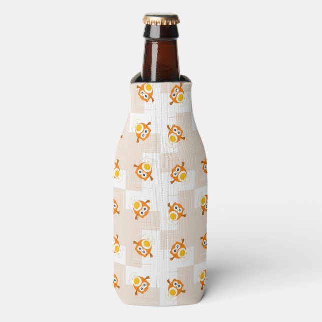 Orange Owl Illustration Pattern Bottle Cooler (Bottle Front)