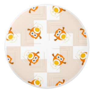 Orange Owl Illustration Pattern Ceramic Knob