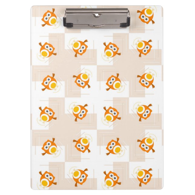 Orange Owl Illustration Pattern Clipboard (Front)