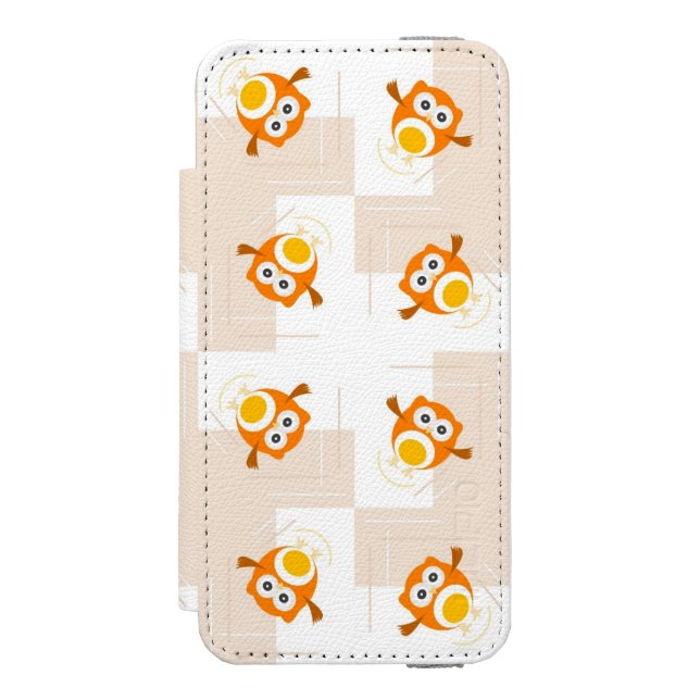 Orange Owl Illustration Pattern Incipio iPhone Wallet Case (Folio Front)