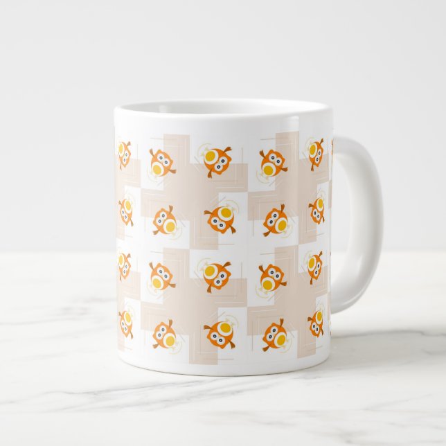 Orange Owl Illustration Pattern Large Coffee Mug (Front Right)
