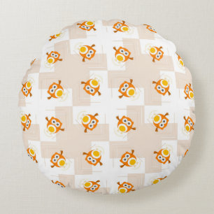 Orange Owl Illustration Pattern Round Pillow