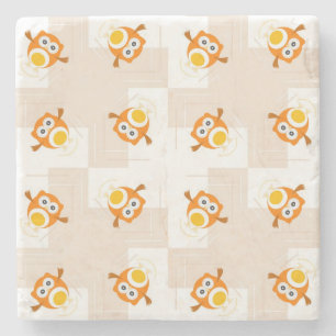 Orange Owl Illustration Pattern Stone Coaster