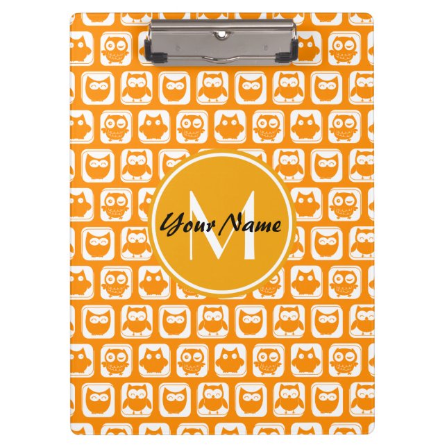 Orange Owls Custom Monogram Clipboard (Front)