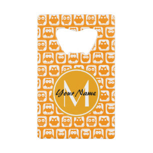 Orange Owls Custom Monogram Credit Card Bottle Opener
