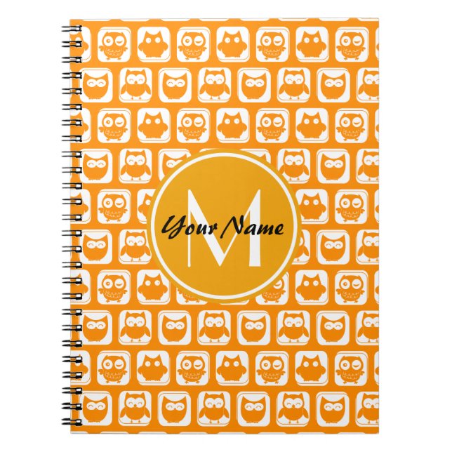 Orange Owls Custom Monogram Notebook (Front)