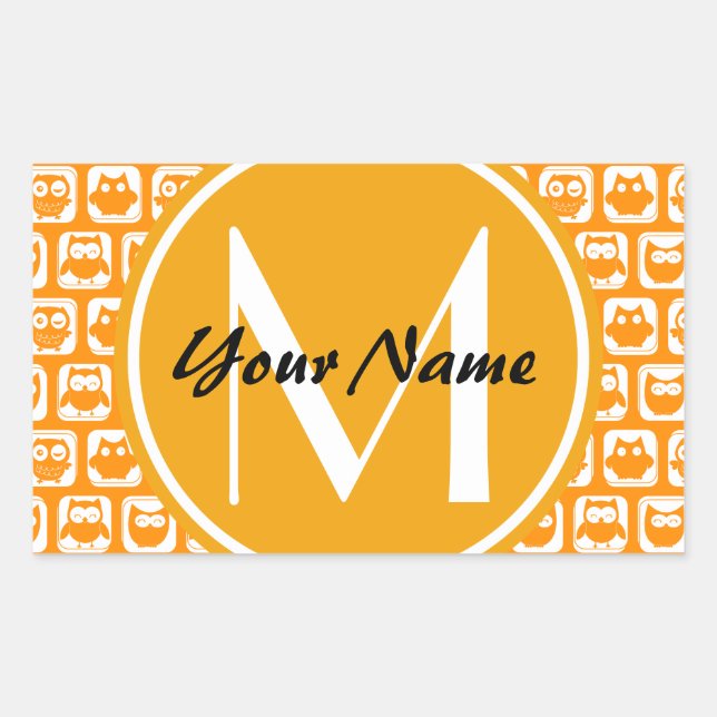 Orange Owls Custom Monogram Sticker (Front)
