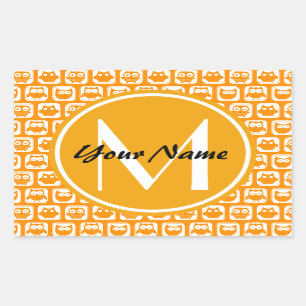 Orange Owls Custom Monogram Sticker