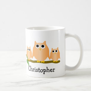 Orange Owls Design Personalised Coffee Mug