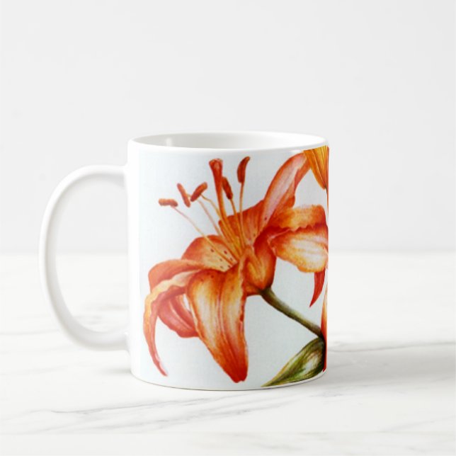 Orange painted fine art lily mug (Left)