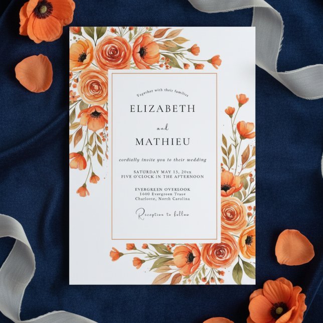 Orange Painterly Blossom Wedding Invitation (Creator Uploaded)