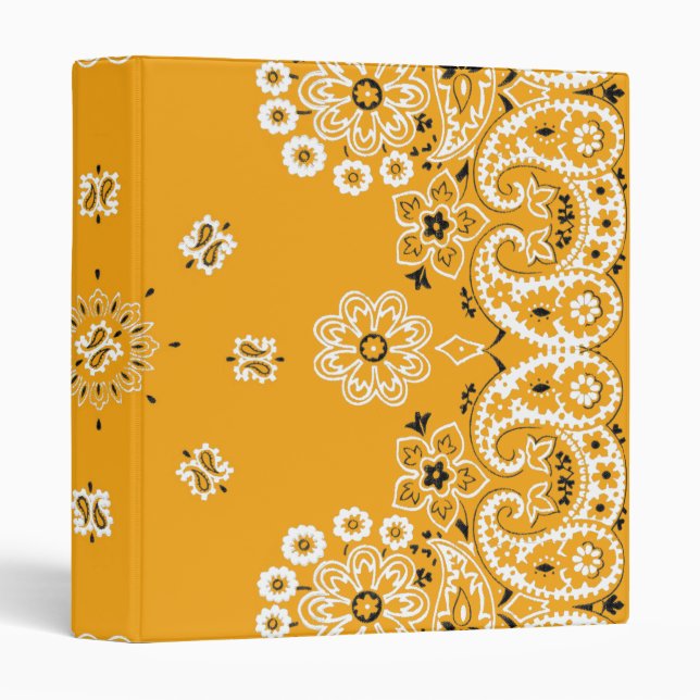 Orange paisley bandanna 1 inch  3 ring binder (Front/Spine)
