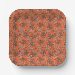 Orange paisley damask floral oriented ethnic paper plate