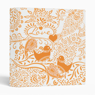Orange Paisley Love Birds Binder