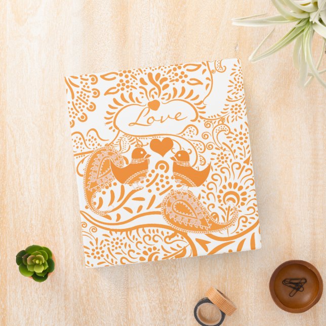 Orange Paisley Love Birds Binder (In Situ)