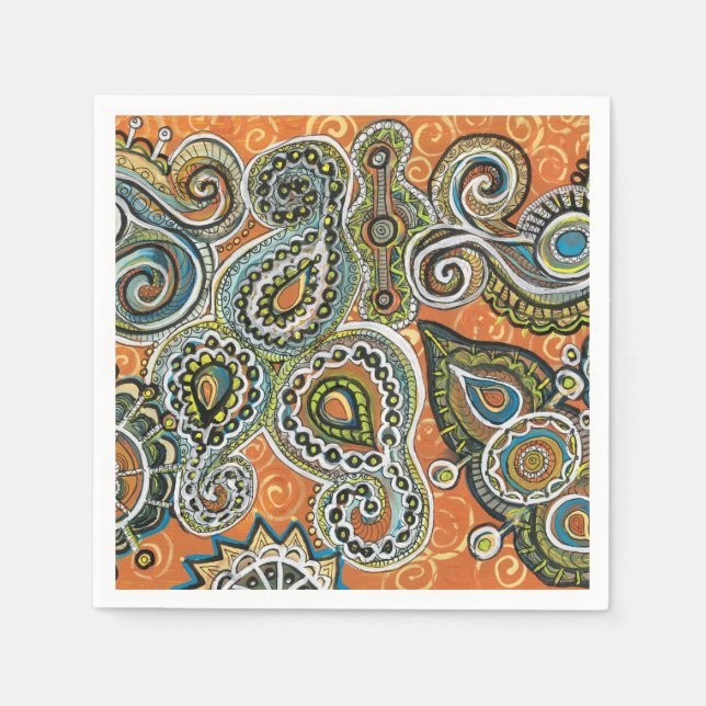 orange paisley paper napkin (Front)