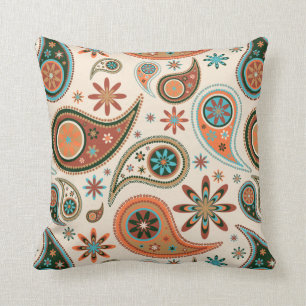 Orange Paisley Throw Pillow