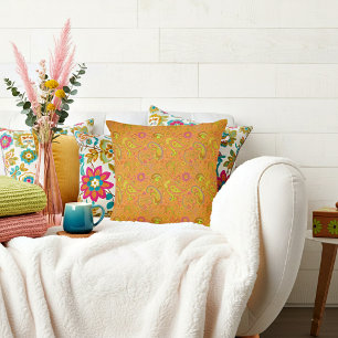 Orange paisley throw pillow