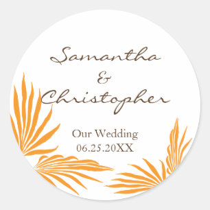 Orange palm leaves tropic wedding favour seal labe